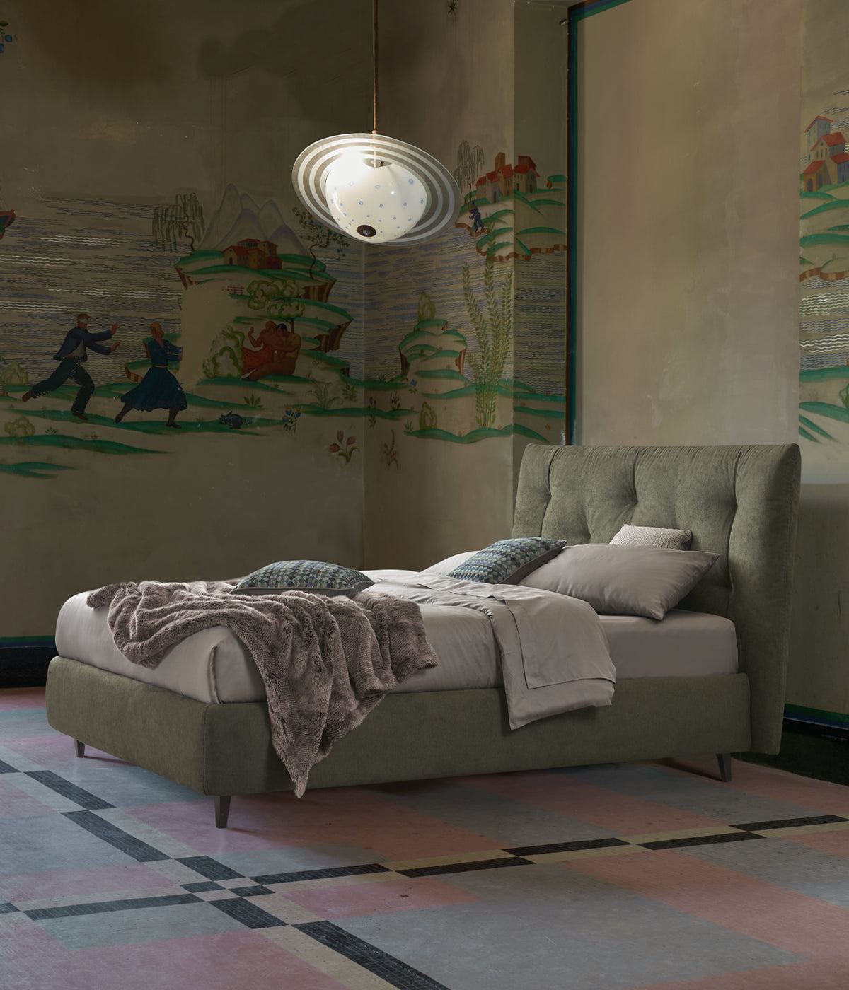 gustav letto morbido e imbottito dorelan. letto verde con impunture