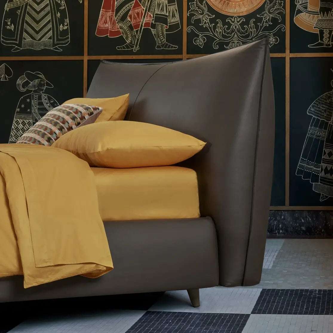 letto man in testa di moro con lenzuola gialle dorelan myroom collection letto di design