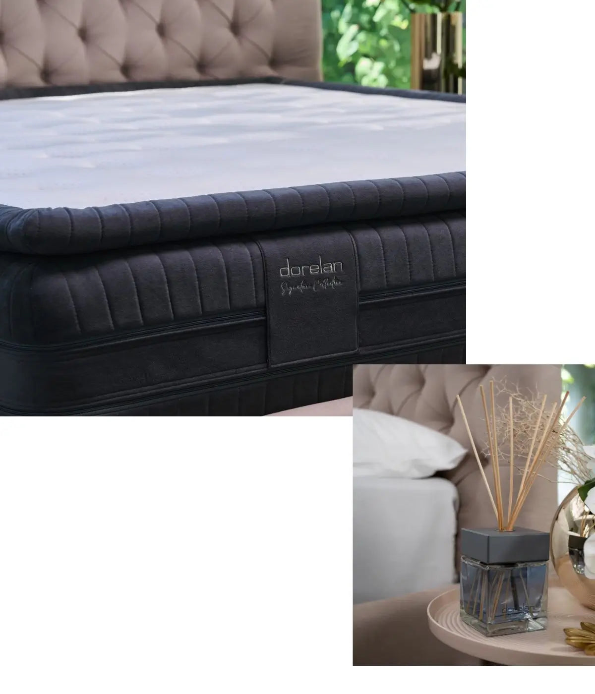 Camera elegante: materasso Dorelan Signature Collection e accessori decorativi sul tavolino